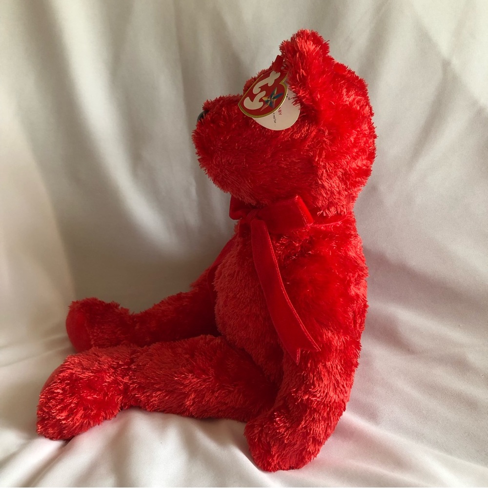 2001 Ty Beanie Buddy - Sizzle Red Valentine’s Bear with Velvet Ribbon - Picture 4 of 10